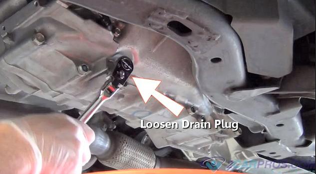 loosen transmission drain plug
