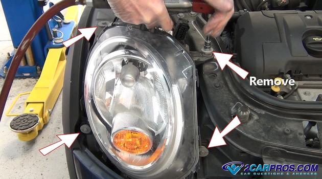 remove headlight lens mounting bolts