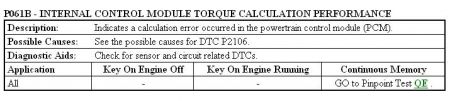 07 Ford p061b internal control module torque calculation performance