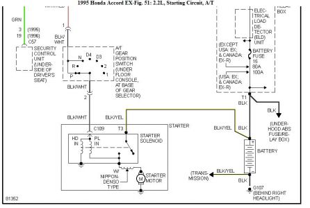 1995 Honda Accord Wiring of Starter/ignition Relay (Mitsuba