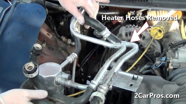 heater hoses removed
