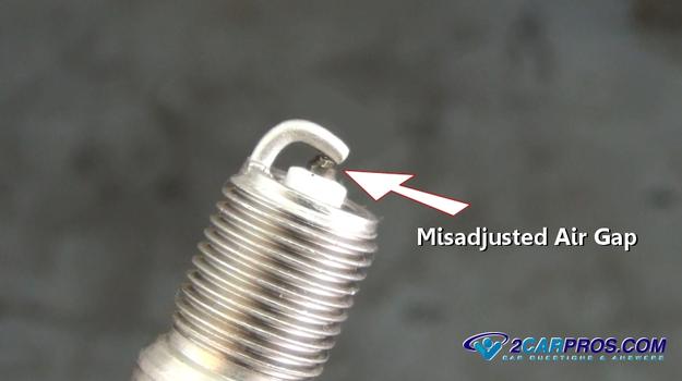 misadjusted spark plug air gap