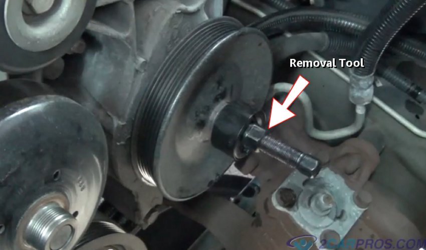 How to remove pulley from power steering pump jeep