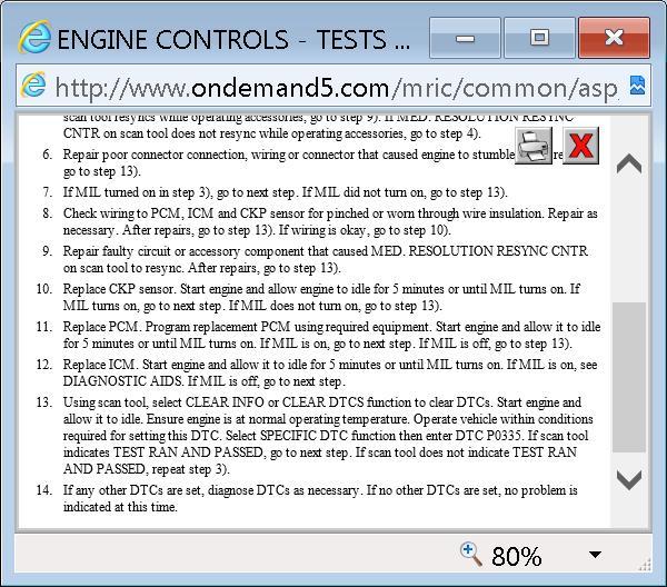 Fault Code P0335 Crankshaft Position Sensor 1998 Pontiac Sunfire