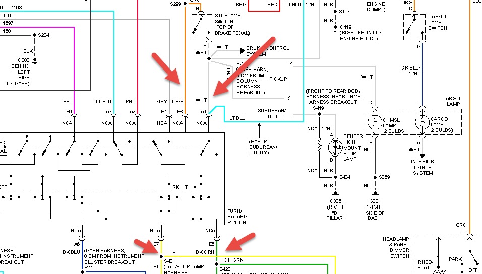 1999 Chevrolet Suburban Brake and Hazard Lights: 99 Chevy ... 4 prong flasher wiring diagram 