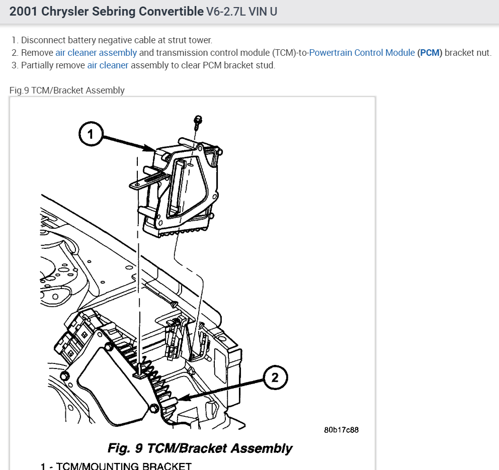 2001 chrysler sebring lxi battery location