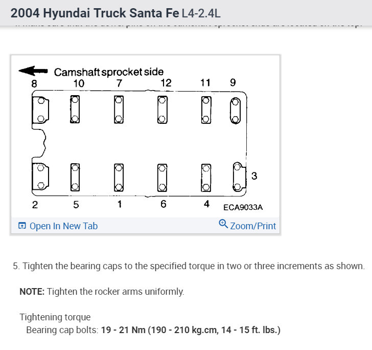 What Are the Torque Specs for the Camshaft Bolts on the 2.4L