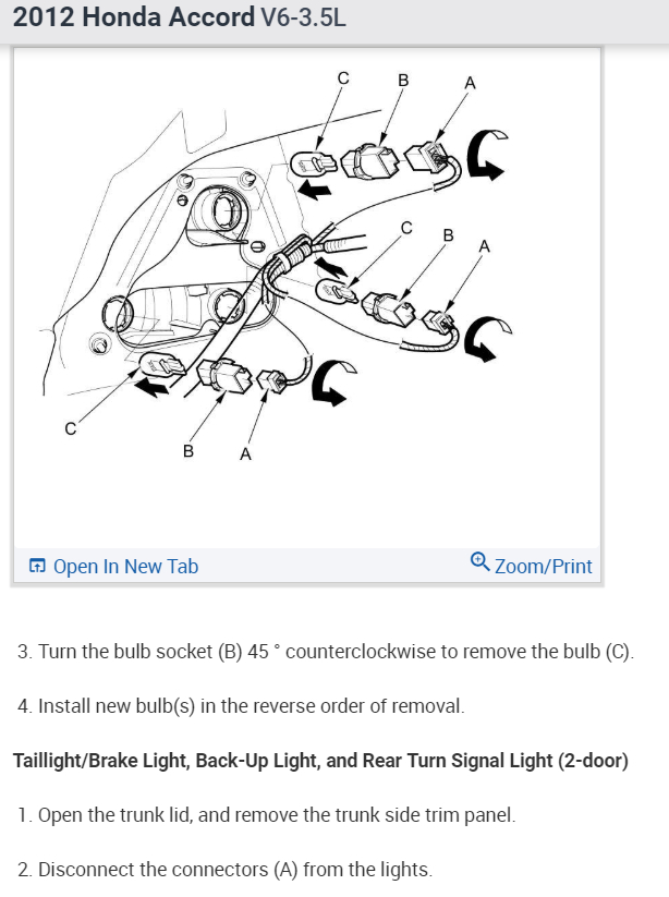 2012 Honda Accord Light Bulb Size Chart