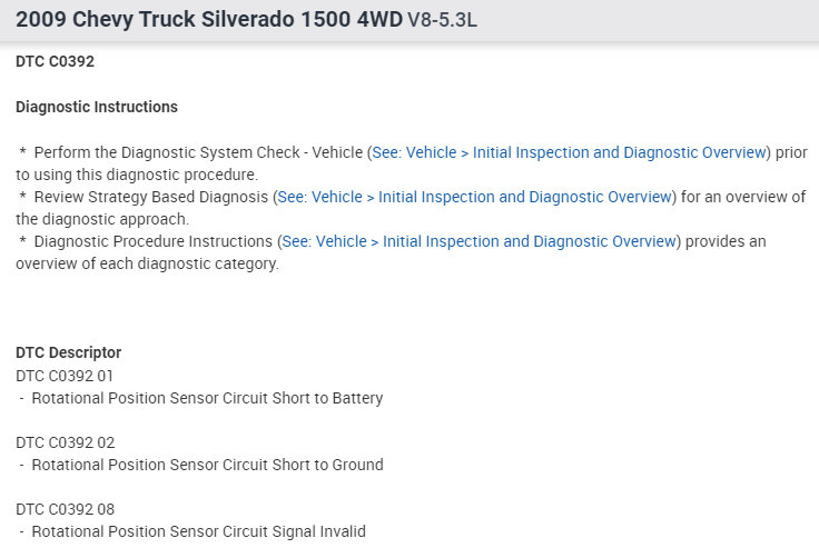 Service Four Wheel Drive, Codes C0392 and C0398