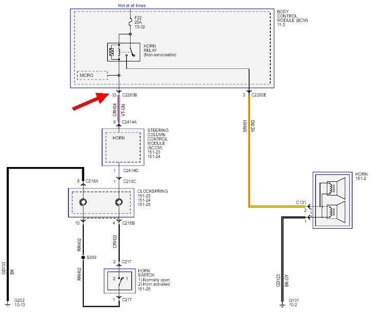 Horn Relay Location Horn Not Working at All, Chirp When Locking