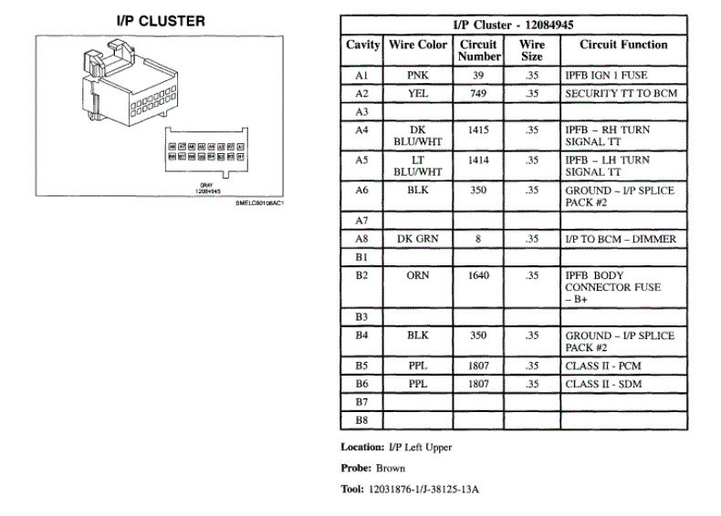 Instrument Cluster Connector: I Need the Wiring Diagram for the