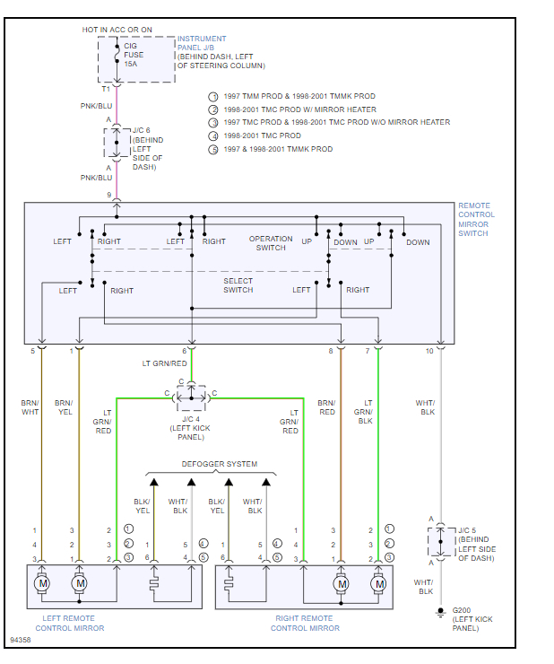 Side Mirror Wiring Diagram: I Have the Car Listed Above XLE Model...
