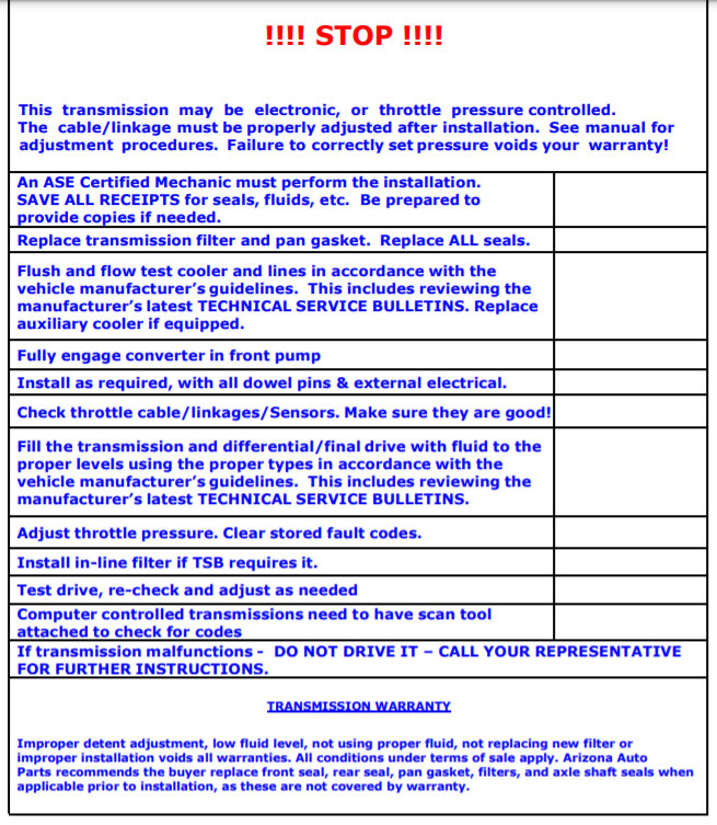 Do You Have a Transmission Installation Checklist?