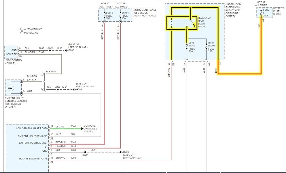 Head Lamp Relay Location Needed High Beam Work but No Low Beams.