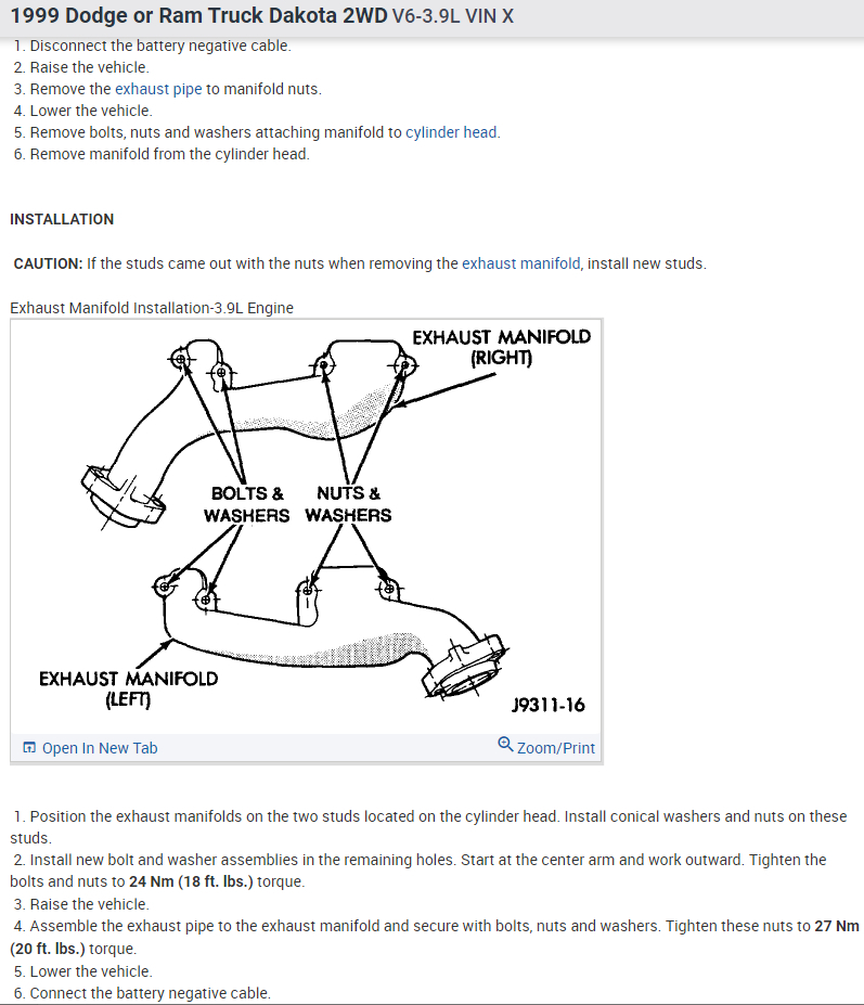Exhaust Manifold Leak? I Have the 3.9L Engine. the 2 Rear Bolts