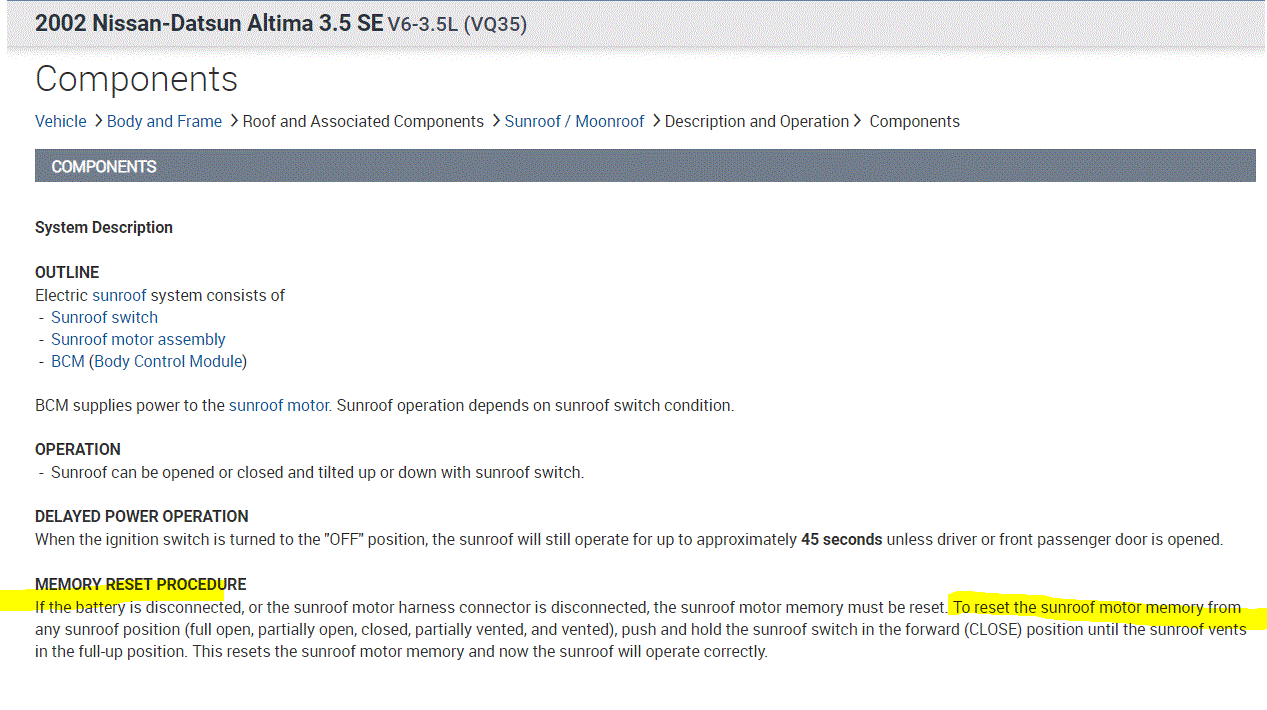 How to Do a Reset/relearn on Sunroof?