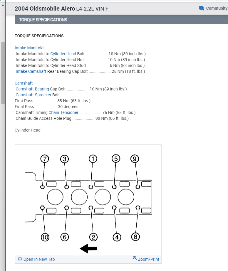 I Need the Torque Specs for Head Bolts