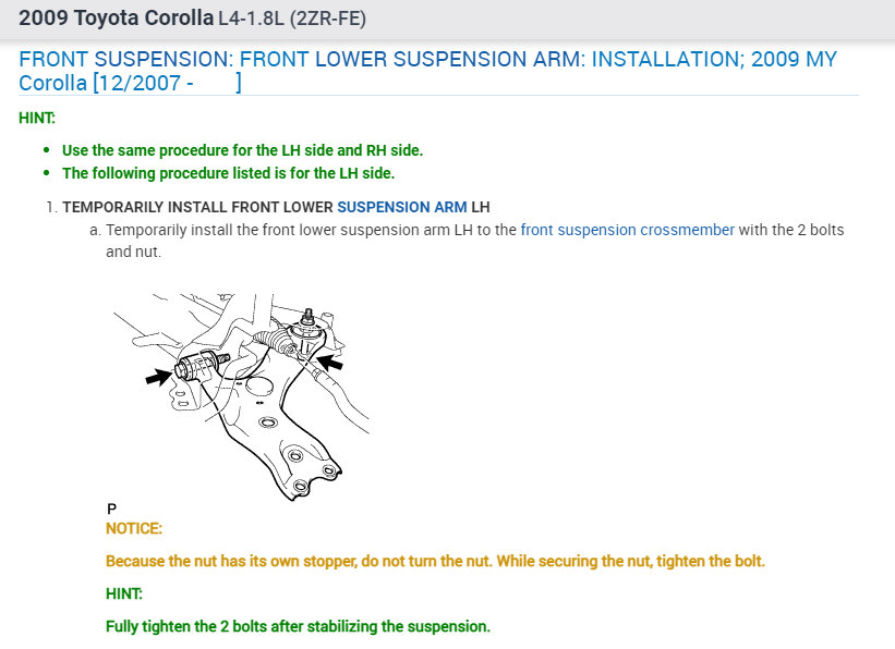 Torque Specification for Lower Control Arm Bolts Needed