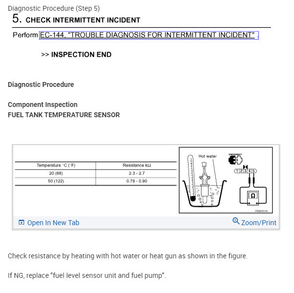 Codes P0183 and P0850, Fuel Temperature Sensor a Circuit High