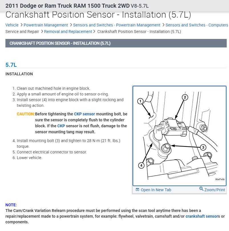 Crankshaft Sensor Codes So, I Have Replaced the Crankshaft and