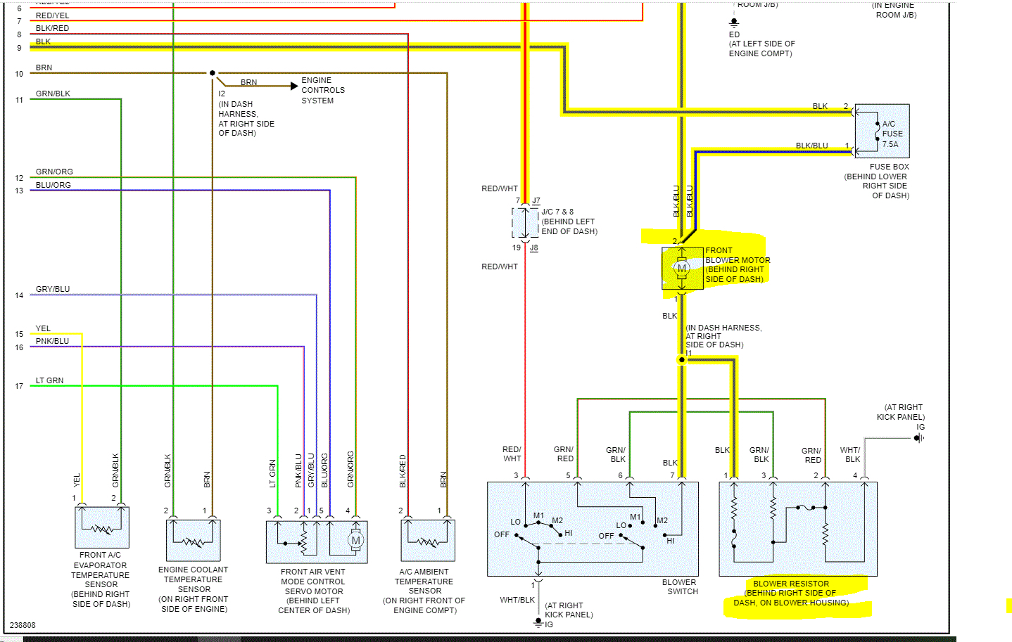No Power Going to Front Blower Motor or Resistor