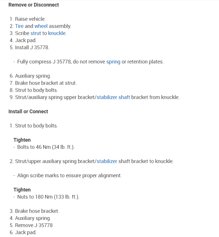 How to Replace the Rear Struts with the Torques Specs?