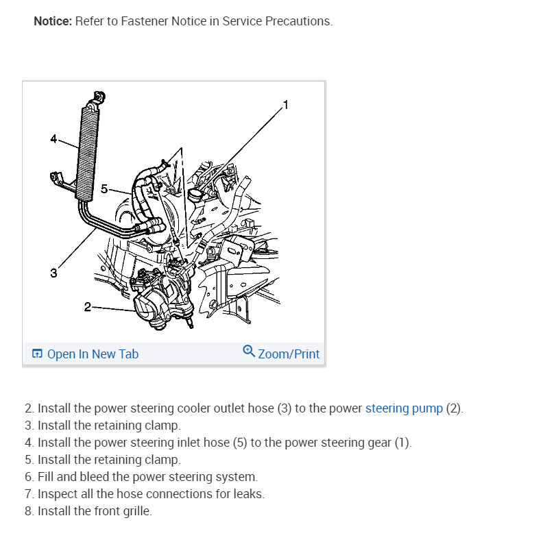 Power Steering Pump Replacement Instructions and Hose Diagram
