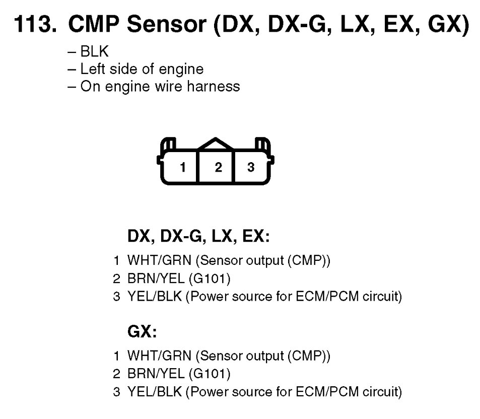 Camshaft Position Sensor Harness Plug Wiring Order and Color