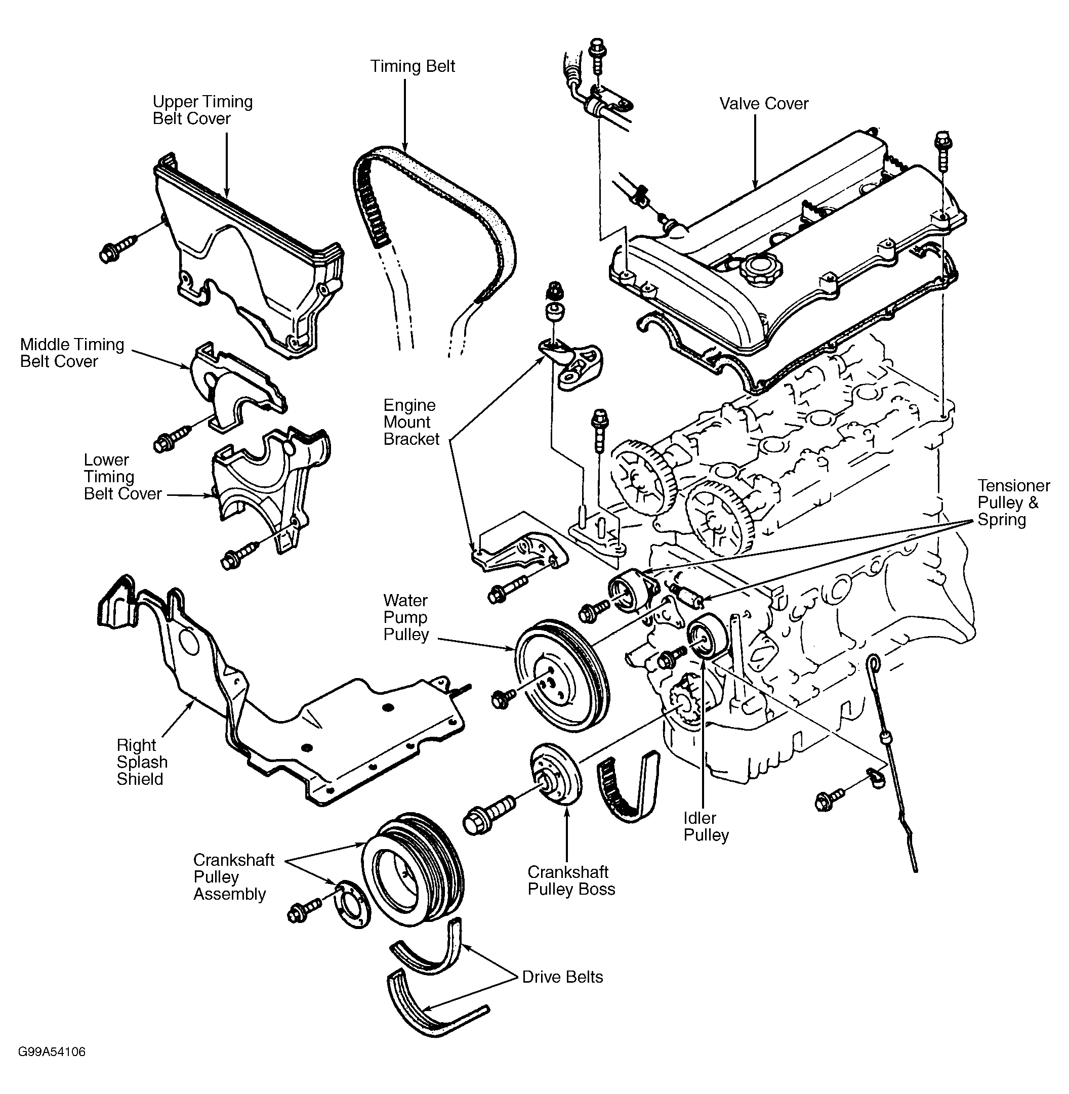 1998 Mazda Protege Serpentine Belt Routing and Timing Belt Diagrams