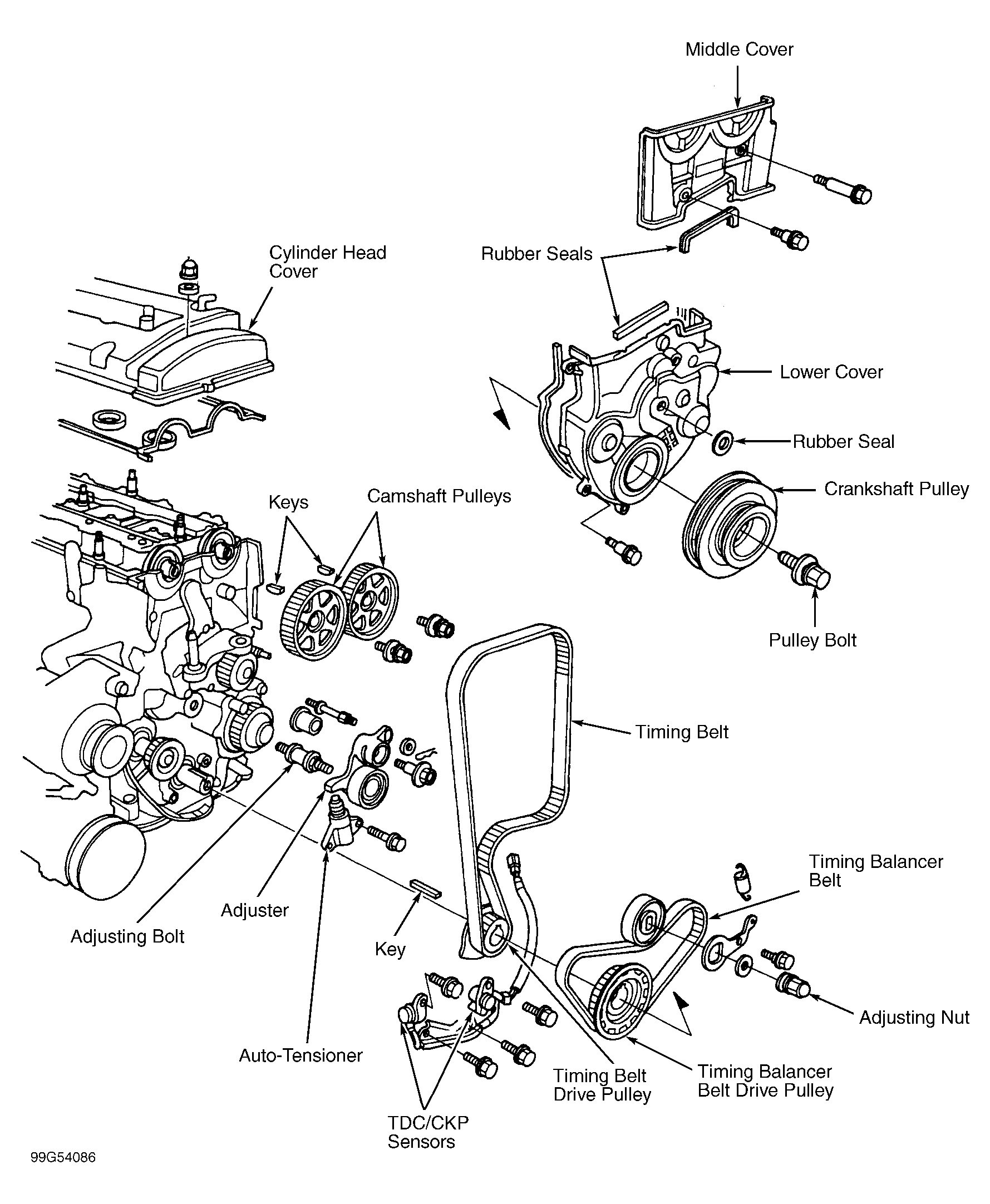 1997 Honda Prelude Serpentine Belt Routing and Timing Belt Diagrams